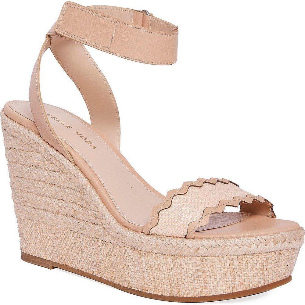Pelle‎ Moda Women Roxene Espadrille Leather Platform Wedge Sandal Pink tan Size7